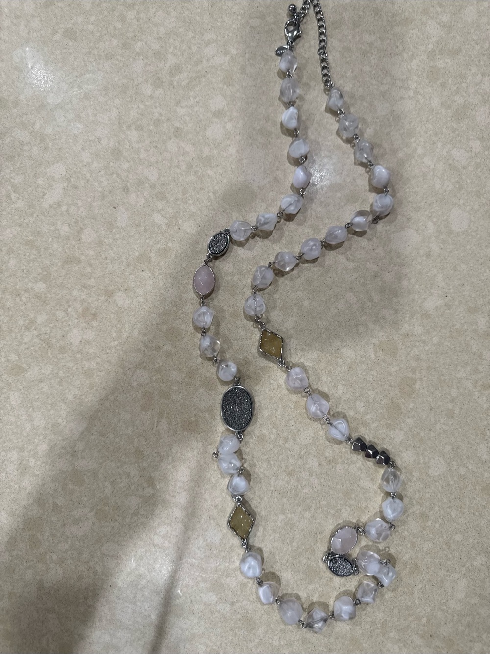 Delicate White Beaded Station Necklace - Woman Jewelry